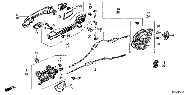 2013 Honda Civic Rear Door Locks - Outer Handle Diagram