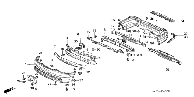 1998 Honda Odyssey Clip, Bumper Protector Diagram for 71104-SX0-000