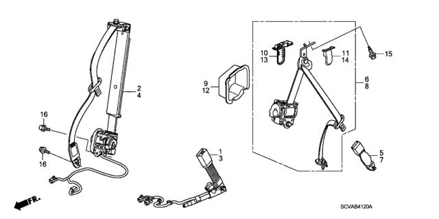 2009 Honda Element Outer Set, Right Rear Seat Belt (Type B) (Black/Titanium) Diagram for 04824-SCV-A01ZF