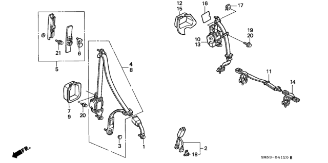1991 Honda Accord Seat Belt Assy., R. RR. (Inner) *R104L* (VINTAGE RED) Diagram for 824A2-SM5-A04ZC