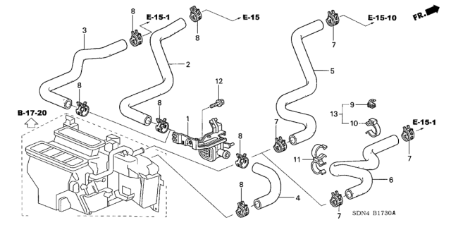 2005 Honda Accord Hose A, Water Inlet Diagram for 79721-SDA-A00