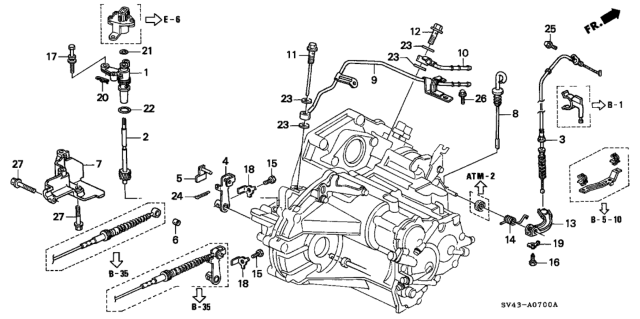 1994 Honda Accord 4 Door LX KL 4AT AT Control Lever Diagram