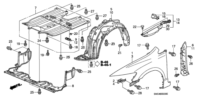 2006 Honda Civic Fender, Right Front (Inner) Diagram for 74101-SNA-A00