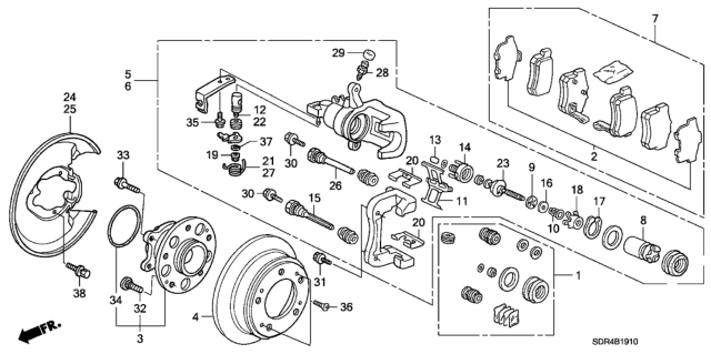 2007 Honda Accord Hybrid Caliper Sub-Assembly, Right Rear Diagram for 43018-SDR-A00