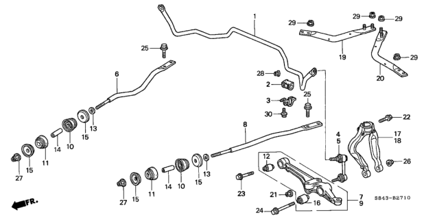 1999 Honda Accord Bush, Stabilizer Holder (26.5MM) Diagram for 51306-S84-A01