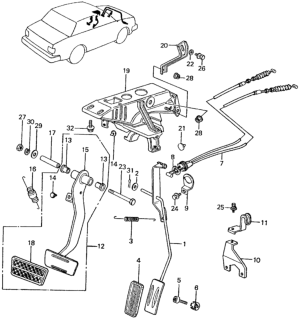 1981 Honda Civic 4 Door ** (1500) KH HMT HMT Pedals Diagram