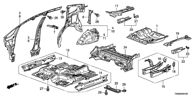 2012 Honda Fit Panel, R. RR. Inside Diagram for 64300-TK6-306ZZ