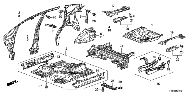 2012 Honda Fit Crossmember, FR. Center Floor Diagram for 74610-TK6-A00