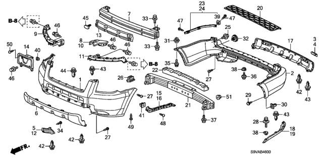 2008 Honda Pilot 5 Door LX-VP (2WD) KA 5AT Bumpers Diagram
