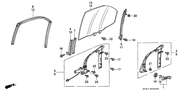 1994 Honda Accord Regulator, Left Rear Door Manual Diagram for 72750-SV4-A11