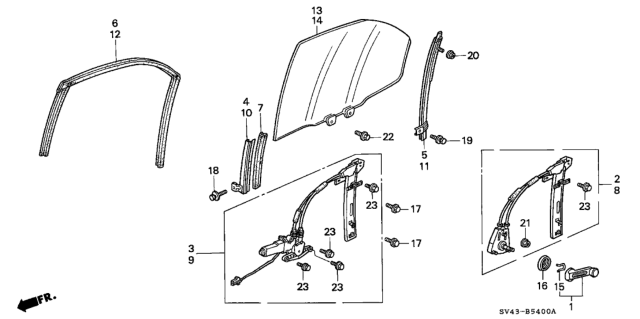 1994 Honda Accord Glass, R. RR. Door (Blue) Diagram for 73411-SV4-A11