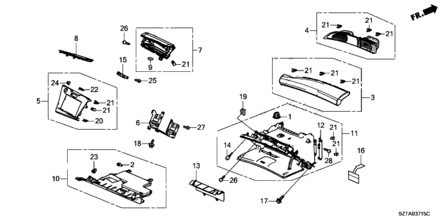 2013 Honda CR-Z Lid, Glove Box Diagram for 77505-SZT-G01