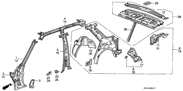 1988 Honda Accord Pillar, L. Center (Inner) Diagram for 64620-SE3-J21ZZ