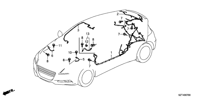 2011 Honda CR-Z Wire, Interior Diagram for 32155-SZT-A10