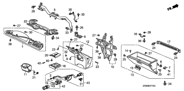 1993 Honda Civic 2 Door EX KA 5MT Instrument Panel Garnish Diagram