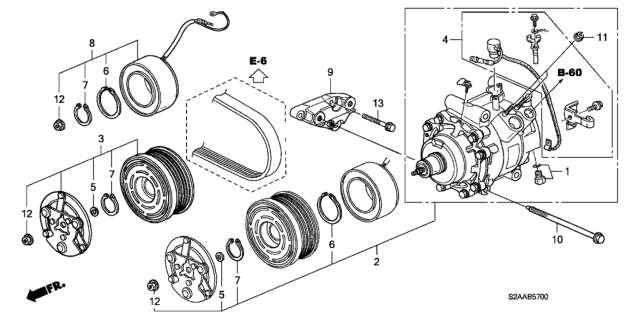 2009 Honda S2000 2 Door BASE KA 6MT A/C Compressor Diagram