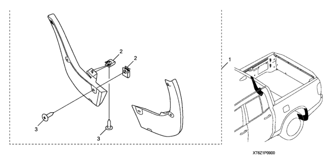 2018 Honda Ridgeline 4 Door RTL (2WD) KA 6AT Splash Guards (Rear) Diagram