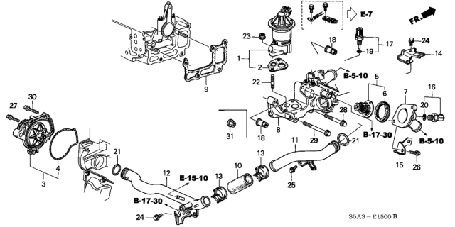 2003 Honda Civic Passage, Water Diagram for 19410-PLM-A00