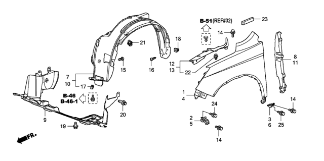 2007 Honda CR-V Panel, Right Front Fender (Dot) Diagram for 60211-SWA-A91ZZ