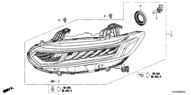 2018 Honda Accord Hybrid Headlight Assembly, Driver Side Diagram for 33150-TVA-A51