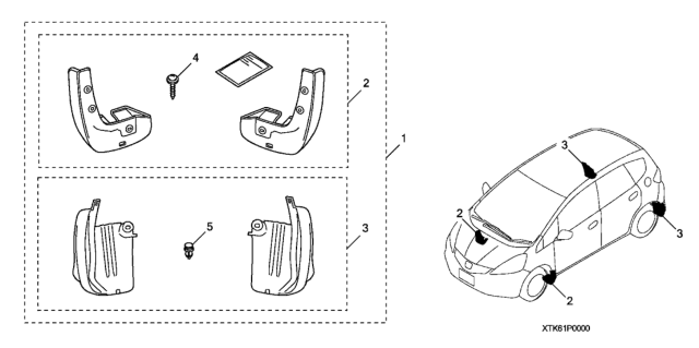 2013 Honda Fit 5 Door FIT (SAYAMA PLANT) KA 5MT Splash Guards Diagram
