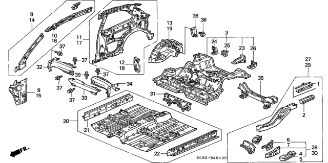 1998 Honda Civic Panel Set, RR. Floor Diagram for 04655-S00-A10ZZ