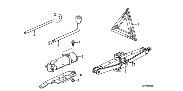 2008 Honda Pilot 5 Door LX-VP (2WD) KA 5AT Tools - Jack Diagram