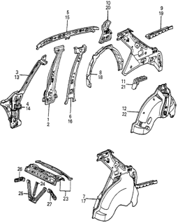 1982 Honda Accord Gusset, R. RR. Member Diagram for 80771-SA6-300ZZ