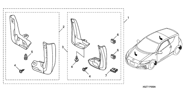 2016 Honda CR-Z Splash Guards Diagram