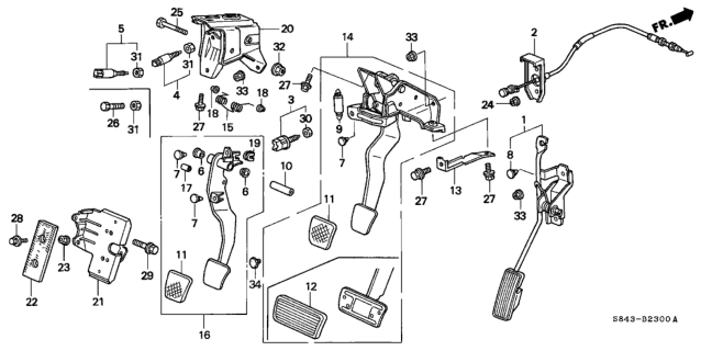 1998 Honda Accord 4 Door DX KL 5MT Pedal Diagram