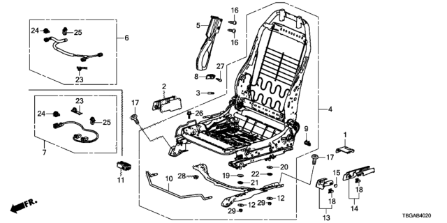 2020 Honda Civic Cord SWS R, FR. Seat Diagram for 81162-TBG-A21
