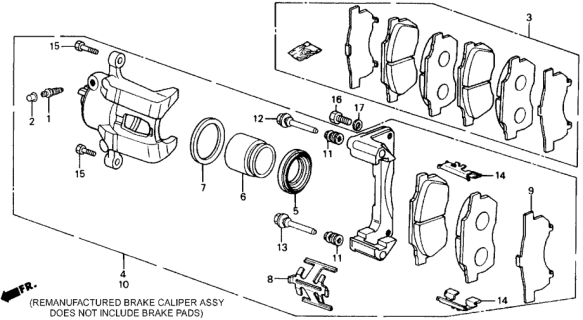 1991 Honda CRX 2 Door HF KA 5MT Front Brake Caliper Diagram