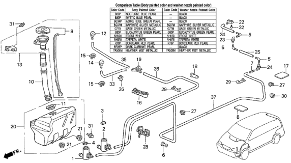 1996 Honda Odyssey Nozzle Assembly, Driver Side Windshield Washer (Frost White) Diagram for 76815-SX0-003ZB