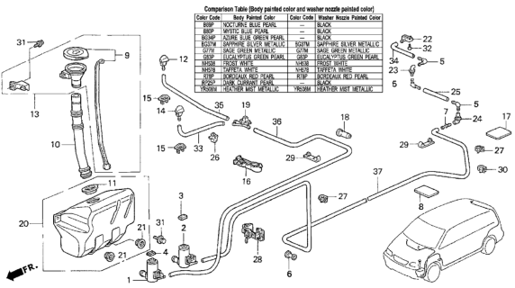 1997 Honda Odyssey 5 Door EX KA 4AT Windshield Washer Diagram