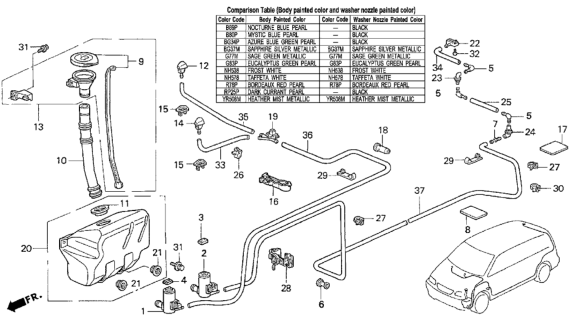 1996 Honda Odyssey Nozzle Assembly, Driver Side Windshield Washer (Bordeaux Red Pearl) Diagram for 76815-SX0-003ZC