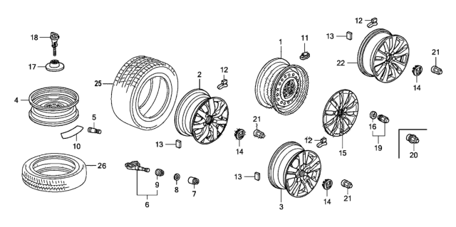 2008 Honda Accord Disk, Wheel (16X6 1/2J) (Tpms) (Black) (Topy) Diagram for 42700-TA0-A01