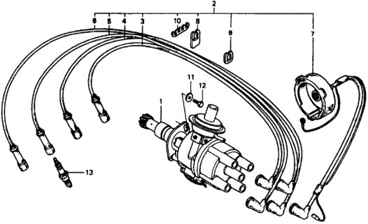 1978 Honda Civic 2 Door ** (1200) ** 4MT Distributor - Spark Plug Diagram