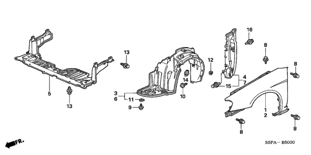 2005 Honda Civic Shield, FR. Splash Diagram for 74111-S5A-900