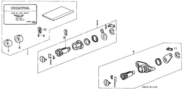 2002 Honda Accord 4 Door LX (UL) KL 5MT Key Cylinder Kit Diagram