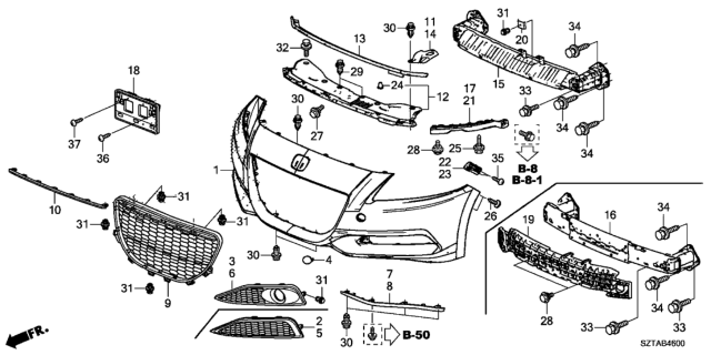 2013 Honda CR-Z Front Bumper Diagram