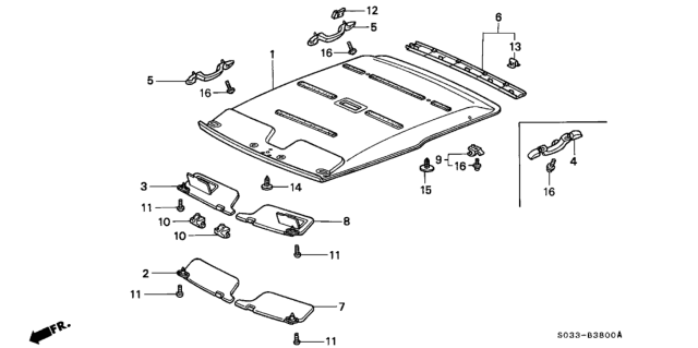 1998 Honda Civic 3 Door CX KA 4AT Roof Lining Diagram