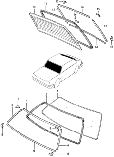1981 Honda Civic 4 Door ** (1500) KH HMT Windshield - Rear Window Diagram