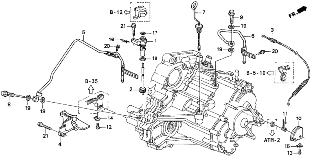 1995 Honda Del Sol AT Control Lever Diagram