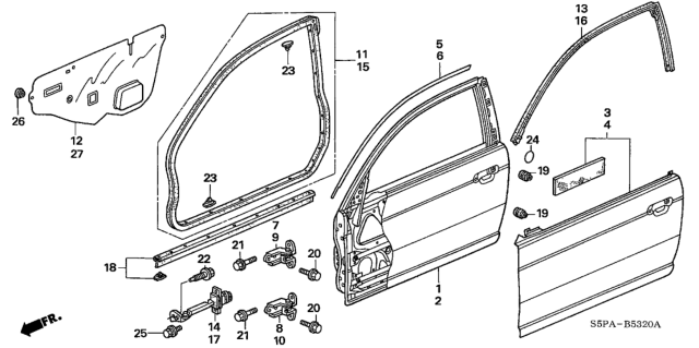 2005 Honda Civic 2 Door DX (VALUE PACKAGE) KA 4AT Door Panels Diagram