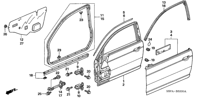 2005 Honda Civic Seal, R. FR. Diagram for 72321-S5P-A40