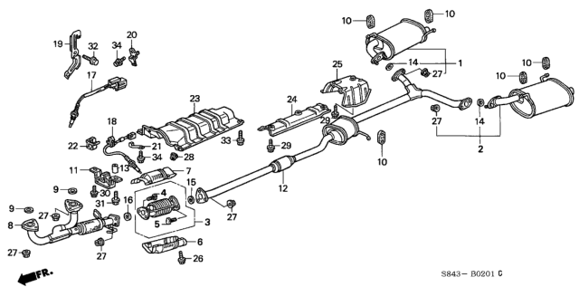 1998 Honda Accord Exhaust Pipe (V6) Diagram