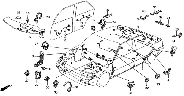 1988 Honda Civic Wire Harness, Driver Door Diagram for 32751-SH4-A00