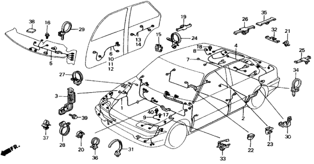 1990 Honda Civic Clip, Cord Diagram for 90673-GJ5-003