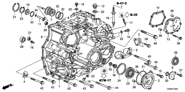 2008 Honda Accord AT Transmission Case (V6) Diagram