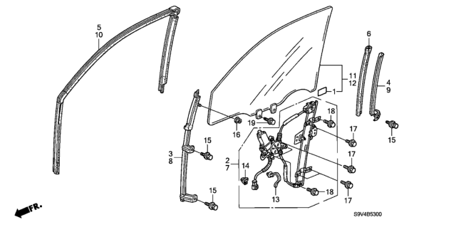 2005 Honda Pilot Front Door Windows  - Regulator Diagram